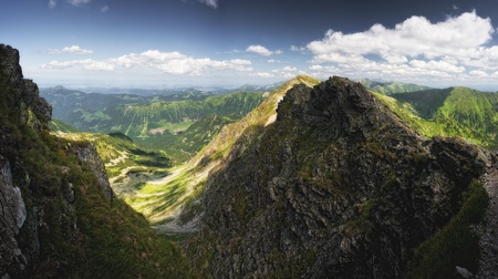 Panorama of mountains in summer sunny dayの写真素材