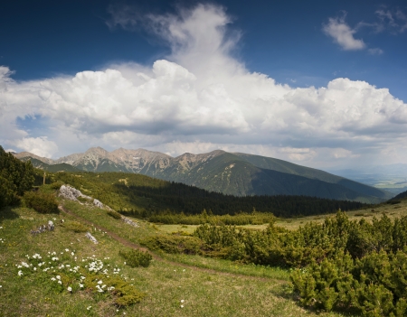 Summer mountains scenery woth clouds on the skyの写真素材