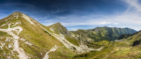 Mountains scenery in summer with some cloudsの写真素材