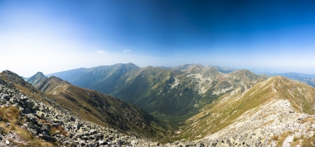 Wide mountains panorama in cloudless summer dayの写真素材