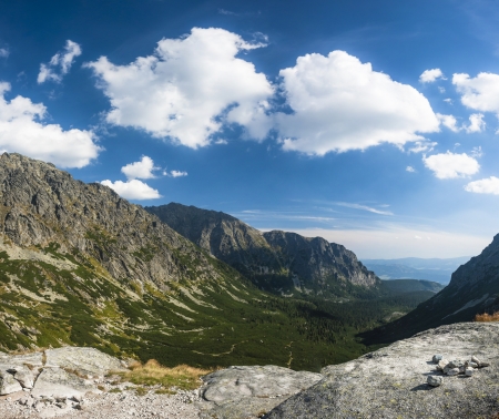 Mountain valley in early autumn dayの写真素材