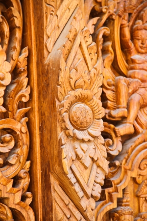 Carved wood thai templeの写真素材