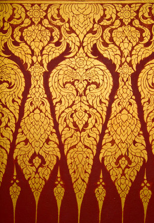 Thai art wall in temple Thailandのeditorial素材