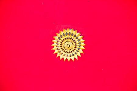 Red ceiling of thai templeの写真素材