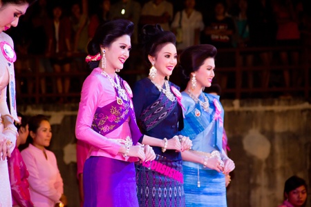Thai cute girls participate in a carnival to celebrate the Loy Kratong Festival のeditorial素材