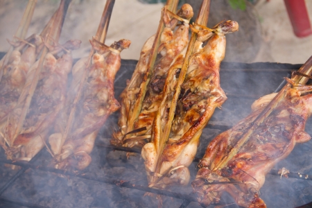 roasted chicken in thai style are on the gratingの写真素材