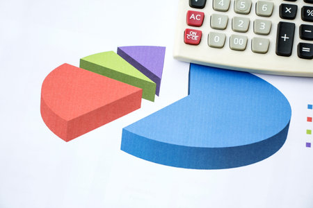 Business report graph with calaulator