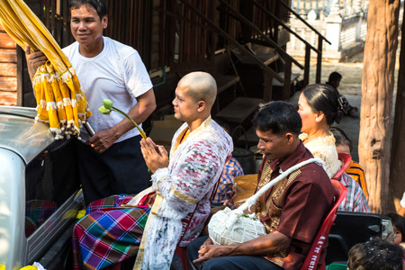 Thai new monk parade in the Newly Buddhist ordination ceremonyのeditorial素材