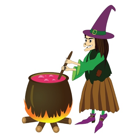 illustration of witch boiling poison in cauldronのイラスト素材