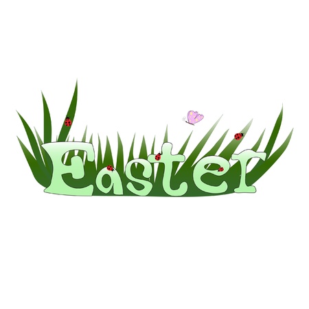 Easter text caption with ladybugs and grassのイラスト素材