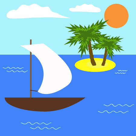 	 Boat and desert island with two palms. Vector illustration. EPS8のイラスト素材