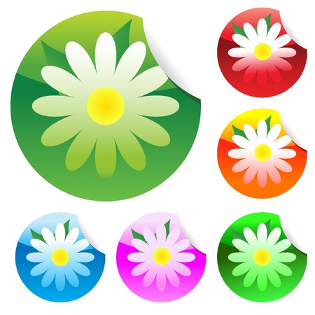 Floral set of round glossy stickers with corner. Vector illustration. EPS8 のイラスト素材