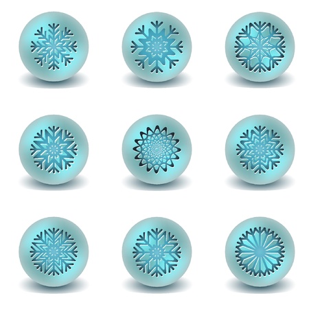 Snowflakes set of circle glossy buttons. Vector illustration EPS8 のイラスト素材