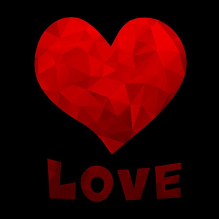 Colorful hand drawn textured heart and Love text Valentine\'s Day greeting card on black background. Valentines Day background.のイラスト素材