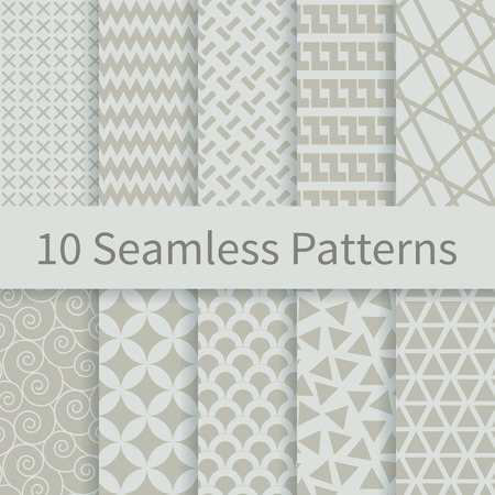 10 Geometric Fashion different vector seamless patterns. Swatches of seamless patterns included in the file. Set of geometric monochrome ornaments. Classic. Soft colors.のイラスト素材
