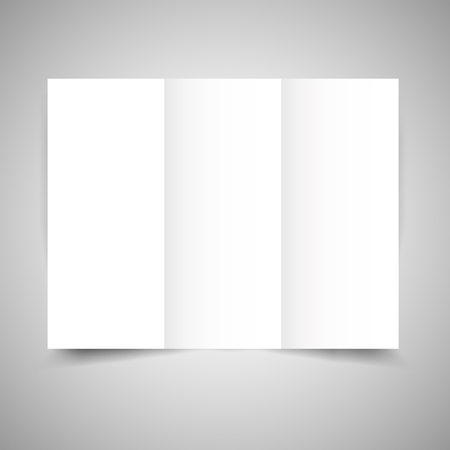 Blank tri-fold paper brochure design template with soft shadows and highlights isolated on gray background. Vector illustration EPS10のイラスト素材