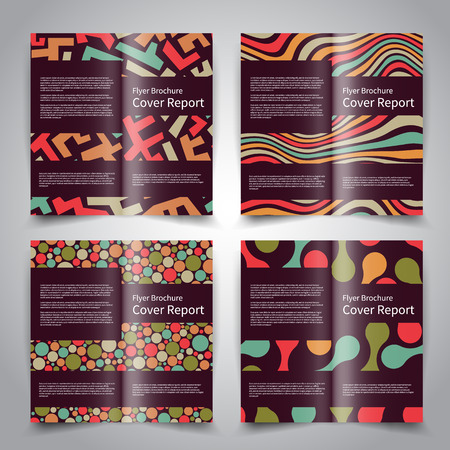 Brochure design templates set with abstract geometric ornament background. Retro colors. Vector brochure mockup EPS10のイラスト素材
