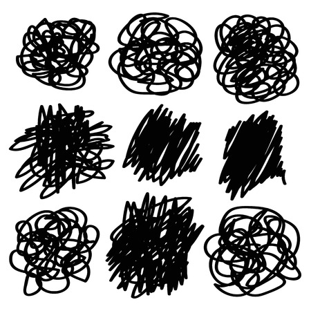 Scribble brush strokes set, logo design element. Set of hand drawn line borders. Sketch strokes isolated on white. Doodle style brushesのイラスト素材