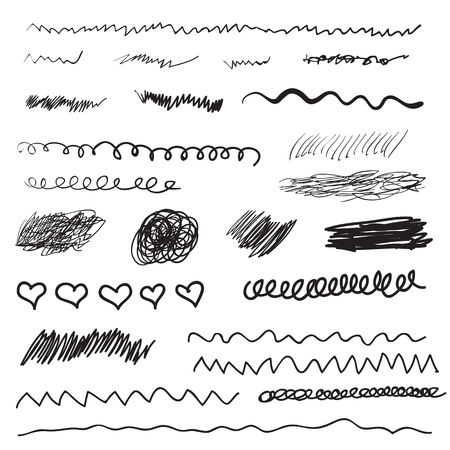 Scribble brush strokes set, logo design element. Set of vector hand drawn line bordersのイラスト素材