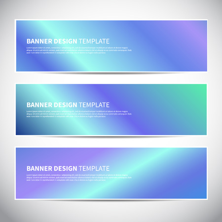 Banners or headers with holographic blue gradient colorful background. Vector design for your banners, headers, footers, flyers, cards etc. Vector hologram bannersのイラスト素材