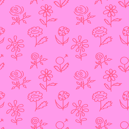 Seamless pattern with hand drawn flowers on pink background. Vector floral design, flower, tileableのイラスト素材