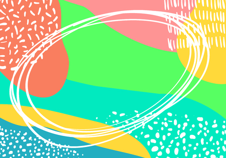 Vector abstract colorful pop art pattern background. Geometric design with liquid splash overlay shapes in trendy Memphis style for your flyers, banners, posters, cards, cover, advertisingのイラスト素材