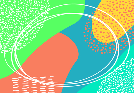 Vector abstract colorful pop art pattern background. Geometric design with liquid splash overlay shapes in trendy Memphis style for your flyers, banners, posters, cards, cover, advertisingのイラスト素材