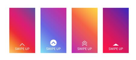 Backgrounds with swipe up symbol for social media story. Vector abstract colorful gradient template for smartphone screen, stories, landing page, website, mobile app, phone cover design. Swipe up iconのイラスト素材