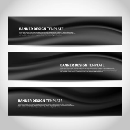 Vector banners with abstract wavy black background. Mesh black vector website headers or footers designのイラスト素材