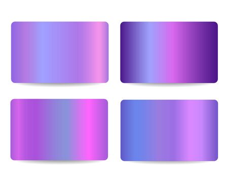 Gift cards or discount cards or credit cards set with shiny holographic background. Beauty shop, clothes shop, cosmetics store, electronics shop discount voucher, coupon or gift cards. Vector designのイラスト素材