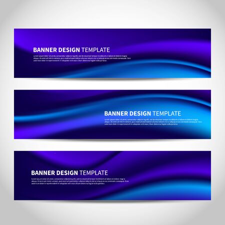 Vector banners with abstract blue wavy background. Mesh blue vector website headers or footers design with marine theme for travel agencyのイラスト素材