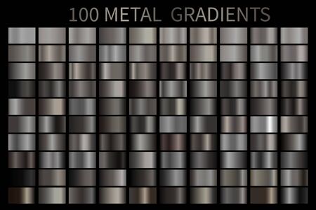 Metal gradient color set. Vector metallic chrome texture surface background template for screenのイラスト素材