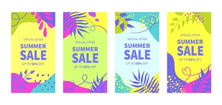 Summer sale banner templates for social media stories. Vector summer abstract geometric backgroundのイラスト素材
