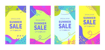 Summer sale banner templates for social media stories. Vector summer abstract geometric backgroundのイラスト素材