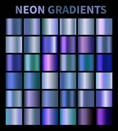Neon, blue, fluorescent, aquamarine metallic foil texture vector gradients setのイラスト素材