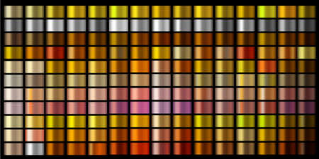 Vector Gradients collection. Gold, golden, gold rose, silver, bronze, copper, chrome colors gradientのイラスト素材