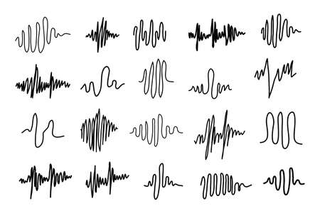 Equalizer icons, sound waves icon set. Vector waveform, sound record, audio voice signal lineのイラスト素材