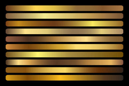 Gold Gradient vector set. Shiny, elegant golden, bronze, copper gradation colorsのイラスト素材