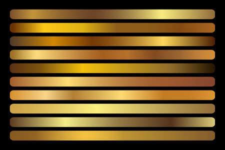Gold Gradient vector set. Shiny, elegant golden, bronze, copper gradation colorsのイラスト素材