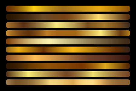 Gold Gradient vector set. Shiny, elegant golden, bronze, copper gradation colorsのイラスト素材