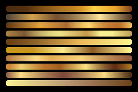 Gold Gradient vector set. Shiny, elegant golden, bronze, copper gradation colorsのイラスト素材