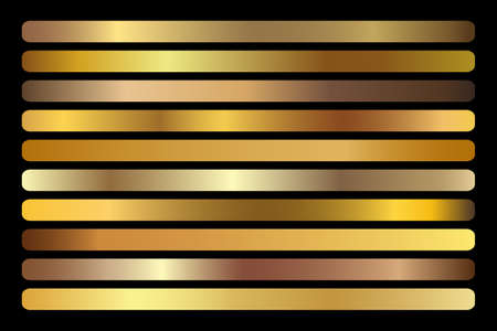 Gold Gradient vector set. Shiny, elegant golden, bronze, copper gradation colorsのイラスト素材
