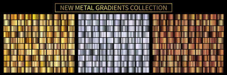 Gold, silver, bronze gradients. Collection of colorful awards gradient illustrations for backgrounds, cover, frame, ribbon, banner, coin, label, flyer, card poster ring etc Vector template EPS10のイラスト素材