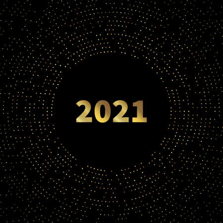 2021 New Year card design background with gold numbers and shiny golden glittering sparkles on black backgroundのイラスト素材