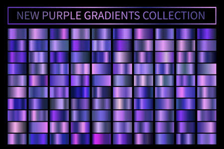 Metallic neon blue purple chrome gradient vector colorful palette setのイラスト素材