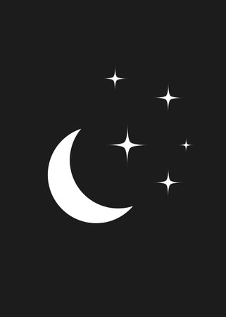 Mid century modern vector poster with moon and stars. Vector boho bedroom wall art decor. Mid century modern minimalist poster designのイラスト素材
