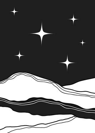 Mid century modern poster vector landscape boho poster with moon, stars, mountains for print, wall art, bedroom decor. Boho wall decorのイラスト素材
