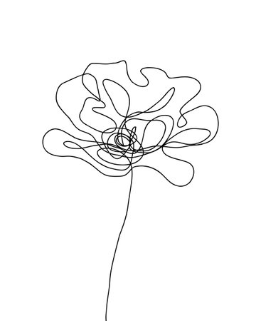 Flower art vector. Minimalist line drawing with a poppy flower for tattoo, prints, posters, cards, banners, flyers, printable. One line artworkのイラスト素材