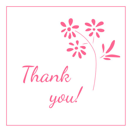 Thank you card vector with hand drawn elegant flowers. Vector designのイラスト素材