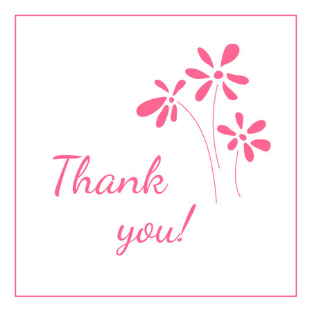 Thank you card with hand drawn elegant flowers. Greeting card with a text. Vector designのイラスト素材